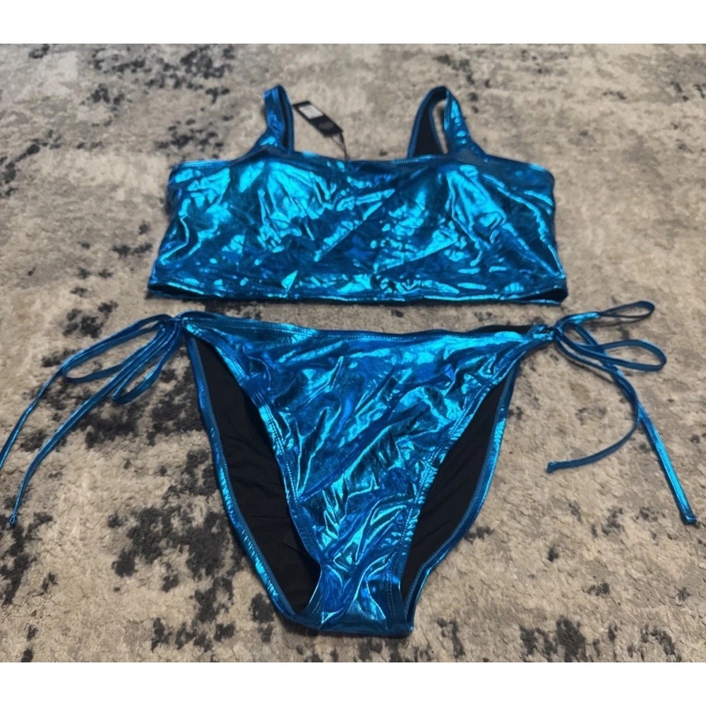 Fashion Nova Womens 3X Royal Blue Metallic Maui Mix and Match 2 Piece Bikini Set